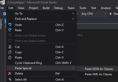 VS 2017 Paste Special